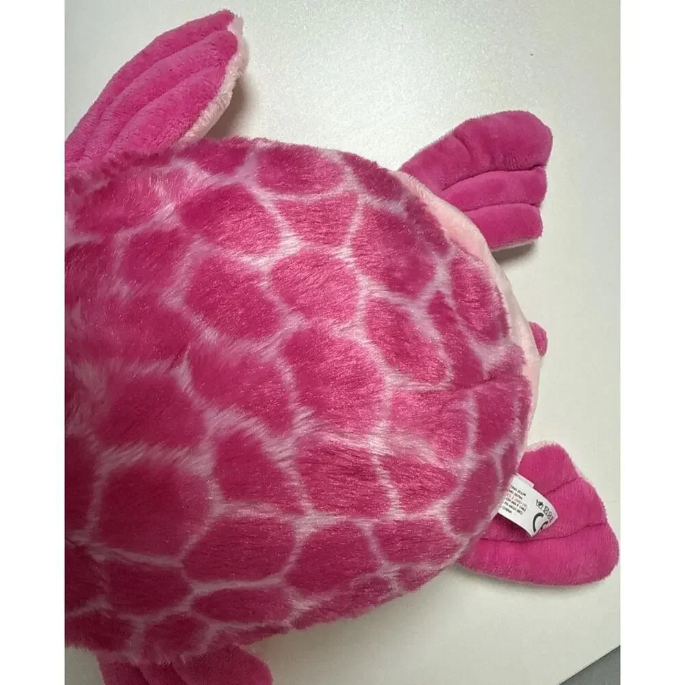 Vintage 1994 The Petting Zoo Pink Sea Turtle Plush w/ Polka Dot Bow 12”